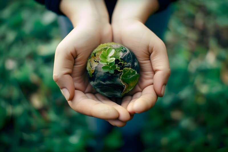Un enfant tient la planète terre dans ces mains, Gaia, symbole de l'écologie