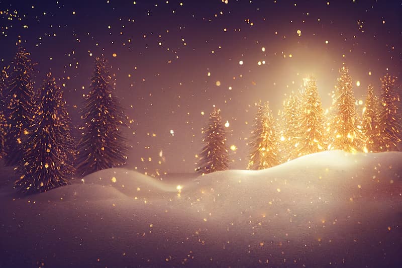 paysage foret de sapins sous la neige et la lumière de la lune