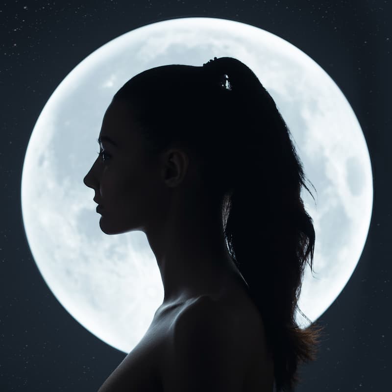 Femme devant la pleine lune lors d'un rituel de pleine lune