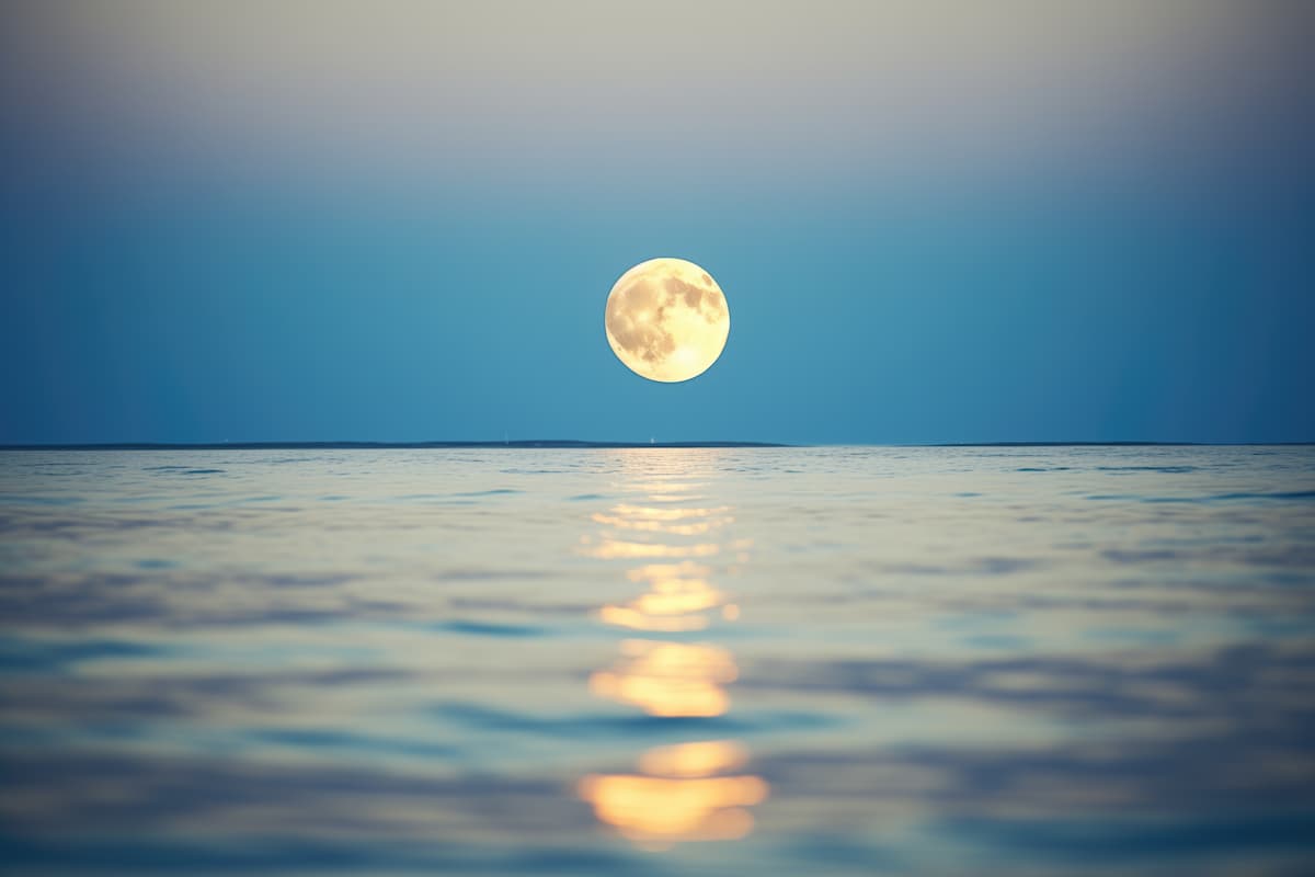 Pleine lune juillet 2024 en été au dessus de l'eau de la mer